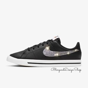Girls Bling Nike Court Legacy Shoes Sneakers Customized With Swarovski Crystals